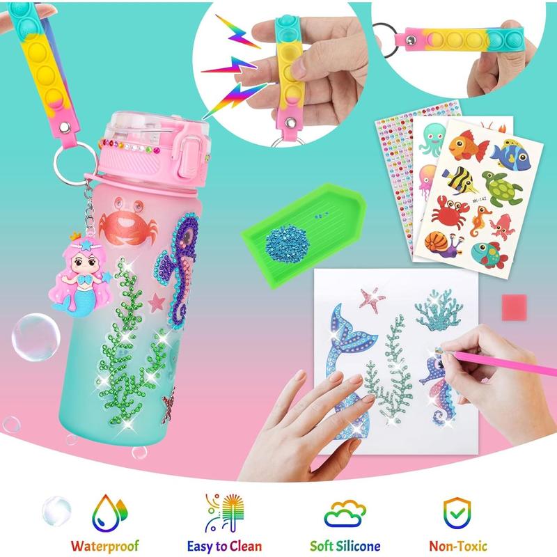 Decorate Your Own Water Bottle Kits for Girls - 5 6 7 8 Year Old Girl Birthday Gifts, Mermaid Toys for Girls, Fun Mermaid Painting Arts and Crafts Gifts for Girls Ages 6-12, Christmas Gifts