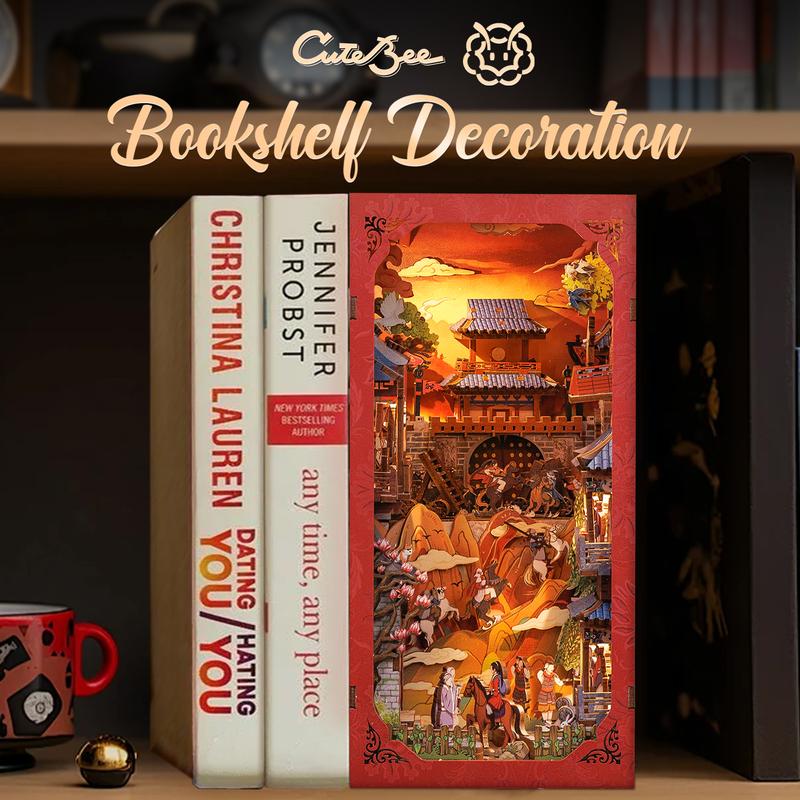 CUTEBEE DIY bookcase with LED lights. Creative DIY toys. Bookcase decoration. Holiday gift with LED lights,cover dust