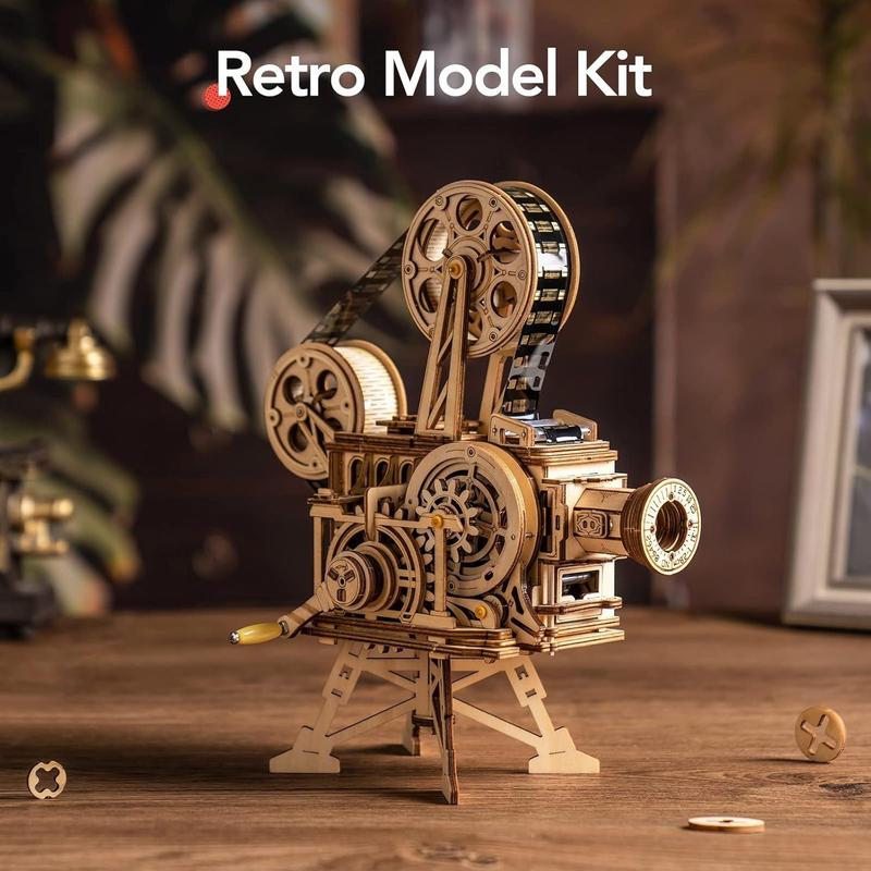 Rowood 3D Puzzle for Adults DIY Wooden Model Kit to Build Handheld Film Mechanical Gear Building Set Birthday Gifts Halloween Gifts Christmas Gifts