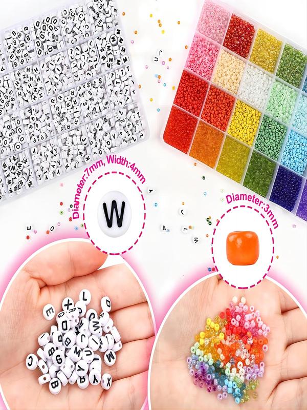 2 Box 11000pcs 3mm Glass Seed Bead & 1200pcs Letter Bead, DIY Jewelry Making Tool Kit For Necklace, Bracelet, Wristlet Keychain Making, Friendship Bracelet Making Tool Gift for Fall Outfits & Fall Freshness