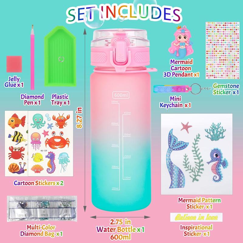 Decorate Your Own Water Bottle Kits for Girls - 5 6 7 8 Year Old Girl Birthday Gifts, Mermaid Toys for Girls, Fun Mermaid Painting Arts and Crafts Gifts for Girls Ages 6-12, Christmas Gifts