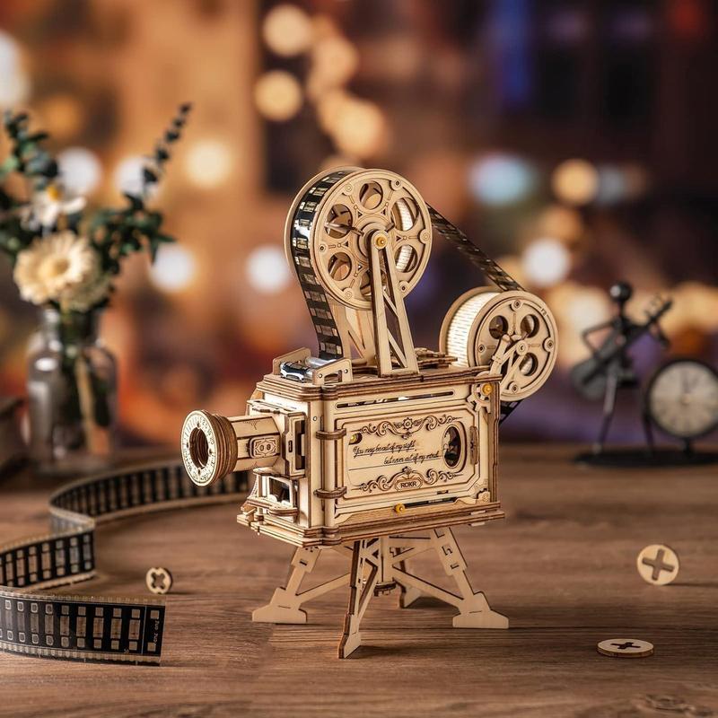 Rowood 3D Puzzle for Adults DIY Wooden Model Kit to Build Handheld Film Mechanical Gear Building Set Birthday Gifts Halloween Gifts Christmas Gifts