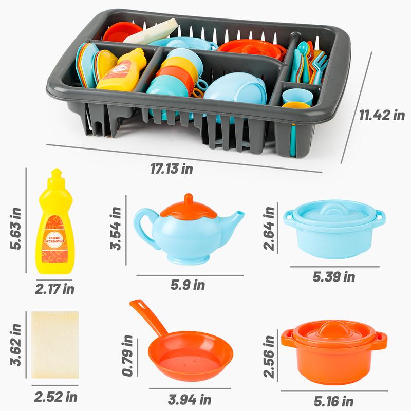 deAO 41PCS Play Dishes Pretend Play Kitchen Set Tableware Dishes Playset with Drainer