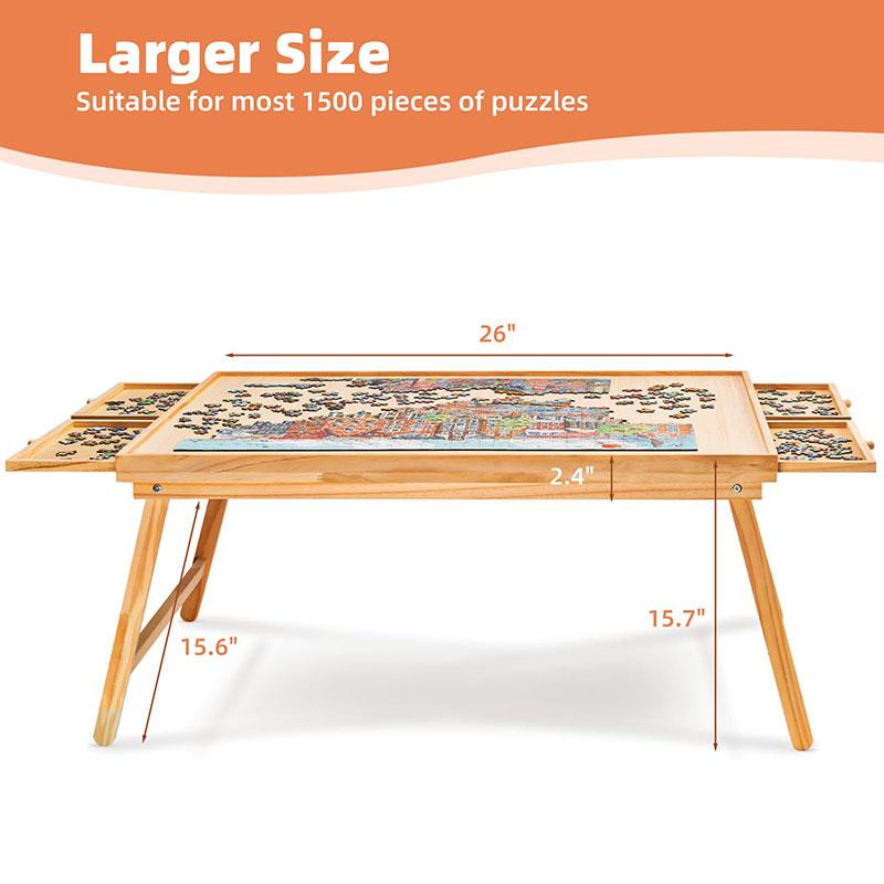 TEAKMAMA 1500 Piece Wooden Jigsaw Folding Puzzle Board, Puzzle Table with Legs and Protective Cover, 34” X 26.3” Jigsaw Puzzle Board with 4 Drawers & Cover, Portable Puzzle Tables for Adults