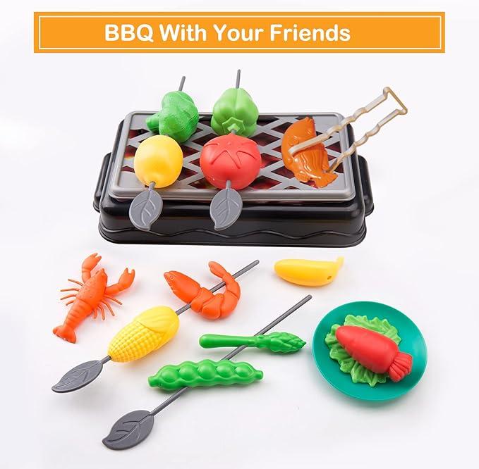 108Pcs Kids Kitchen Toy Accessories, Toddler Pretend BBQ Camping Cooking Playset, Play Pots, Pans, Utensils Cookware Toys, Play Food Set, Vegetables, Learning Gift for Girls Boys