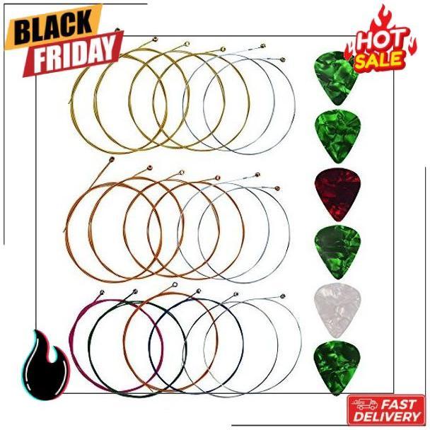 Yookat Acoustic Guitar Strings with 6 Picks, 3 Sets of 6 Acoustic Guitar Kit Guitar Strings Replacement Steel String For Beginners Performers