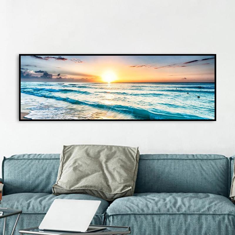 Sea Sunset Pattern DIY Diamond Art Painting Without Frame, DIY 5D Diamond Art Painting Kit, DIY Painting For Home Bedroom Living Room