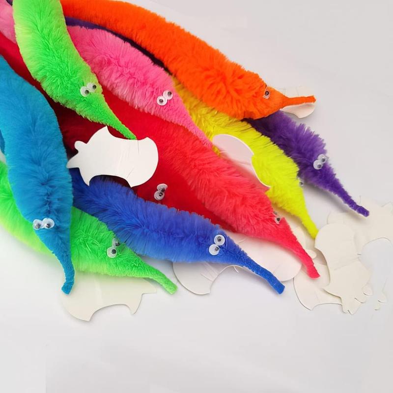 60 count Magic Twisty Worm Wiggly Fuzzy Worms on a String Toys for Party Supplies,12 Colors