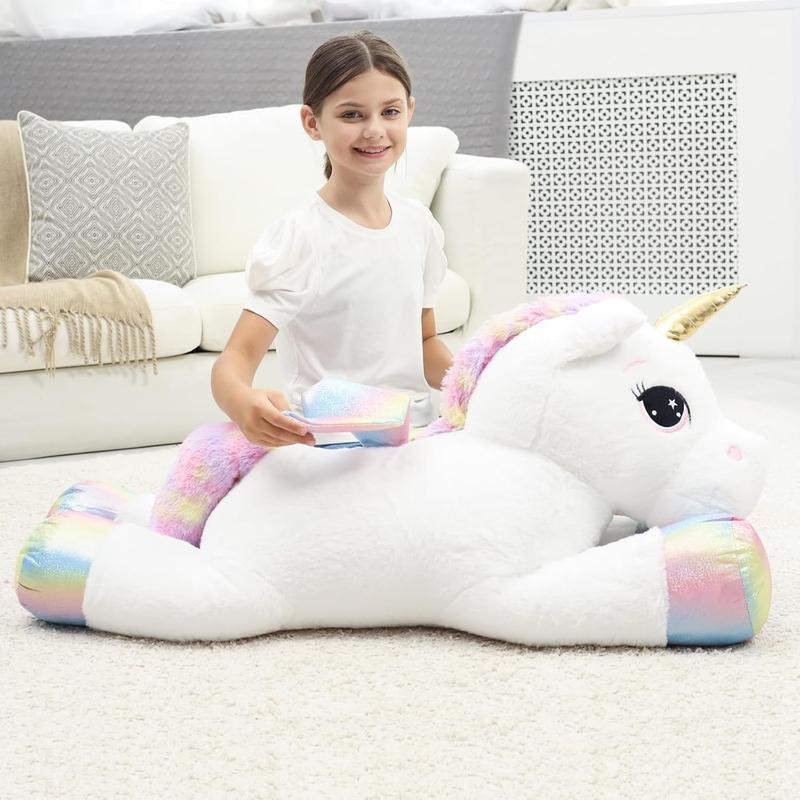 44 Inch Giant Unicorn Stuffed Animal Pillow, Cute Soft Big Unicorn with Rainbow Wings Large Plush Toy, Gifts for Girlfriend Girls Boys Kids Birthday Valentines Christmas