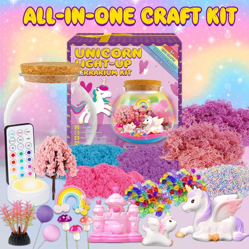 Unicorn Terrarium Crafts Kit for Kids – LED Night Light with Remote Control!  Perfect Birthday & Christmas Gifts for Girls Ages 5-10