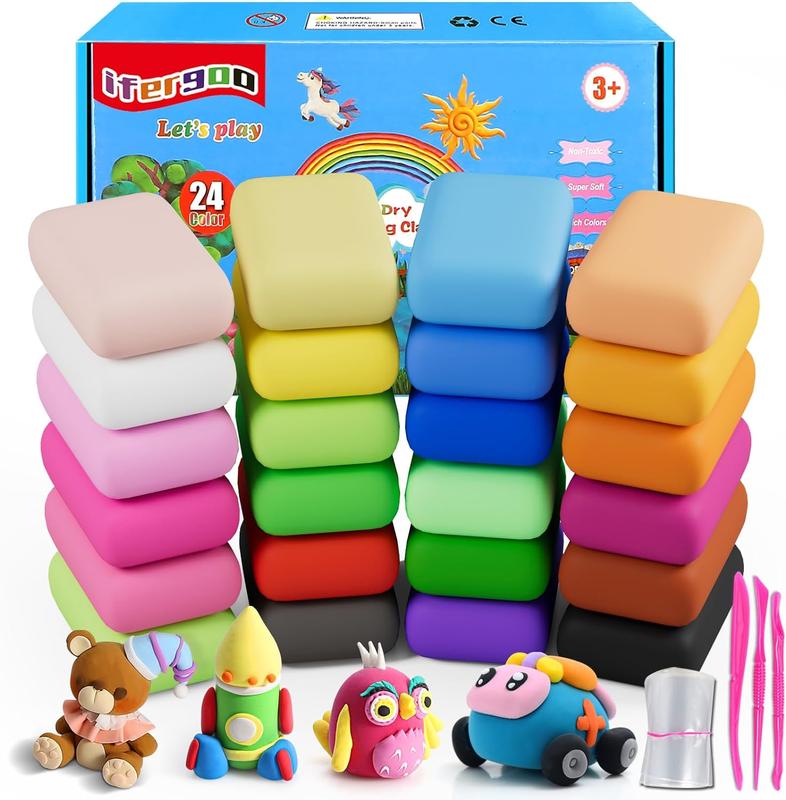 ifergoo Modeling Clay - 24 Colors Air Dry Clay, DIY Magic Clay with Tools and Munuals, Kids Toys Set for Boys and Girls