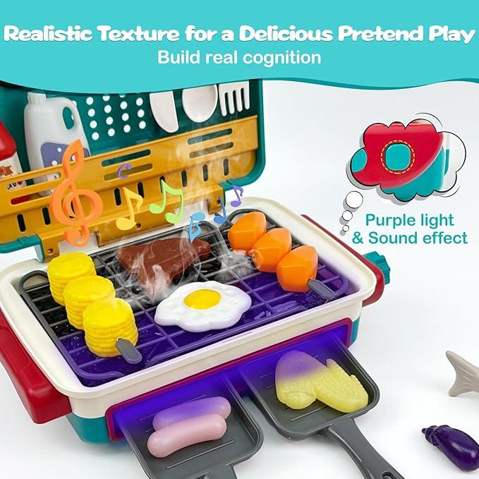 BBQ Grill Toy Set Color Changing Pretented Play,Little Chef Play, Interactive BBQ Toy Set for Kids aged 3 4 5 6 7 8+