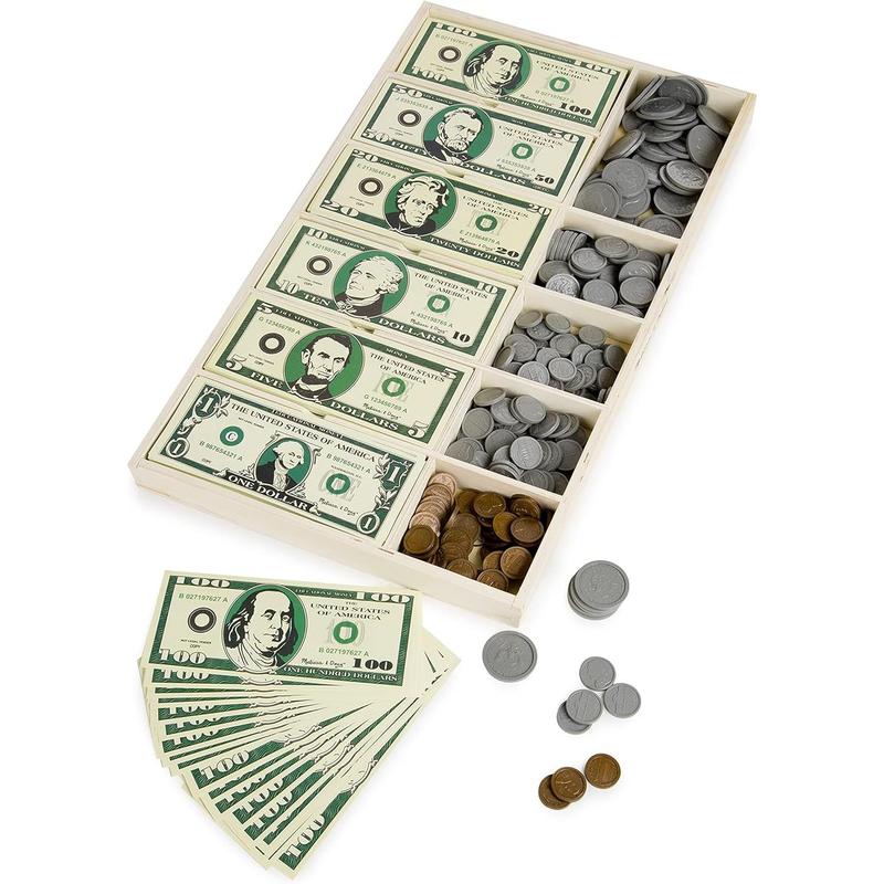 Melissa & Doug Play Money Set - Educational Toy With Paper Bills and Plastic Coins (50 of Each Denomination) and Wooden Cash Drawer for Storage