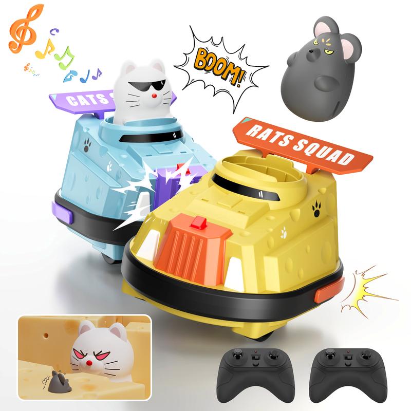 Remote Control Cheese Bumper Car, 2 Counts set Rechargeable RC Race Car Toy, Creative Cat and Rat War, Christmas Birthday Gifts Toys for Boys Girls