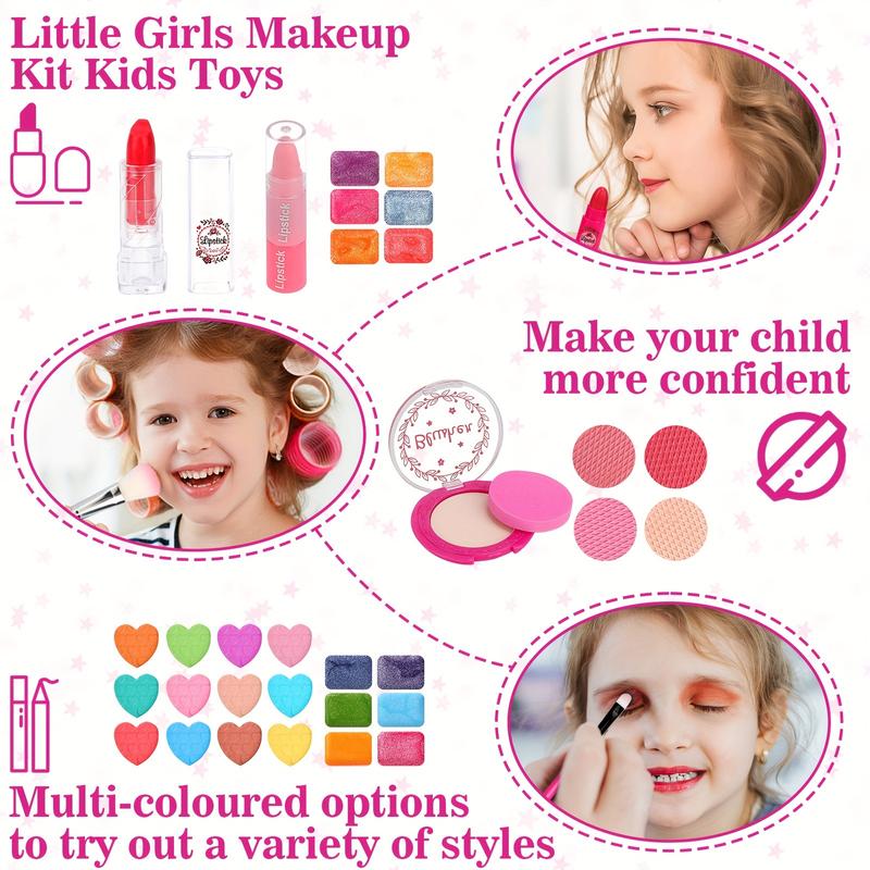 56 PCS Deluxe Kids Makeup Kit - Makeup & Jewelry Sets for Girls, Washable Real Makeup, Toddler Dress Up Play Jewelry Set with Princess Accessories