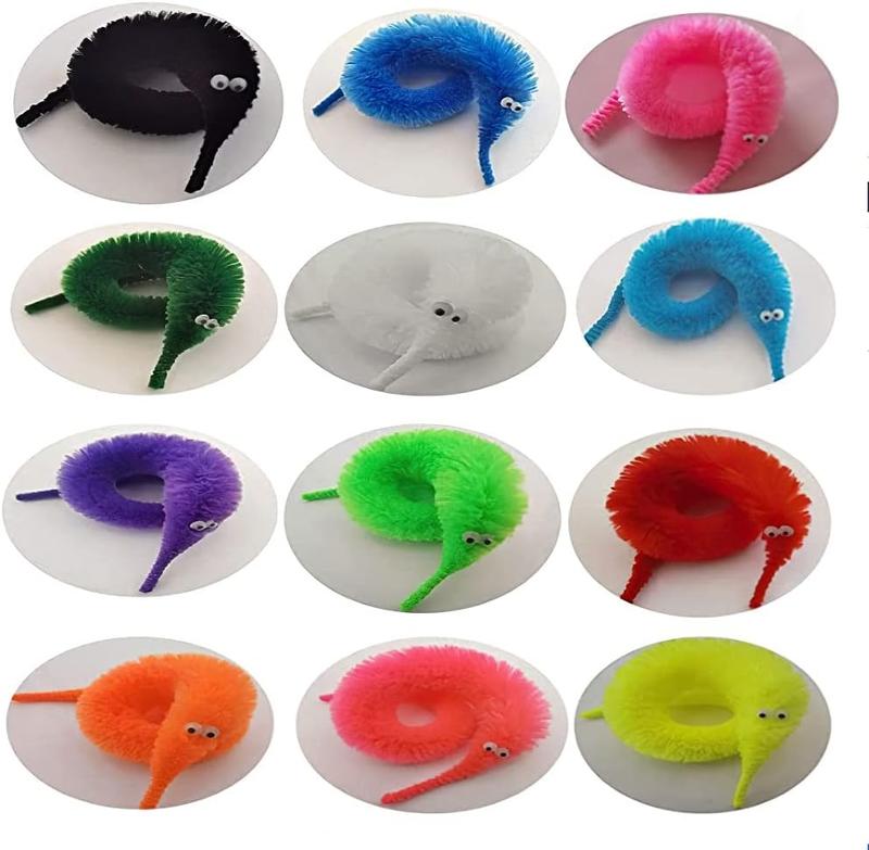 60 count Magic Twisty Worm Wiggly Fuzzy Worms on a String Toys for Party Supplies,12 Colors