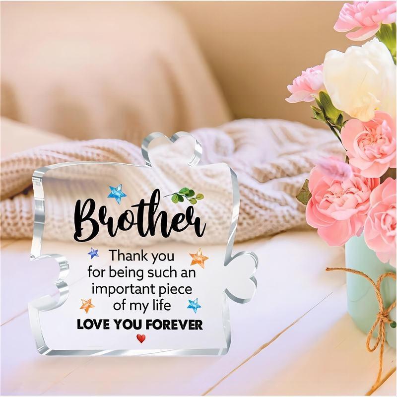 Thank you Brothers Acrylic Puzzle Statue, 1 Count Clear Puzzle Table Decor, Creative Home Decor for Gift Giving, Bedroom Office Desktop Ornaments Adornment