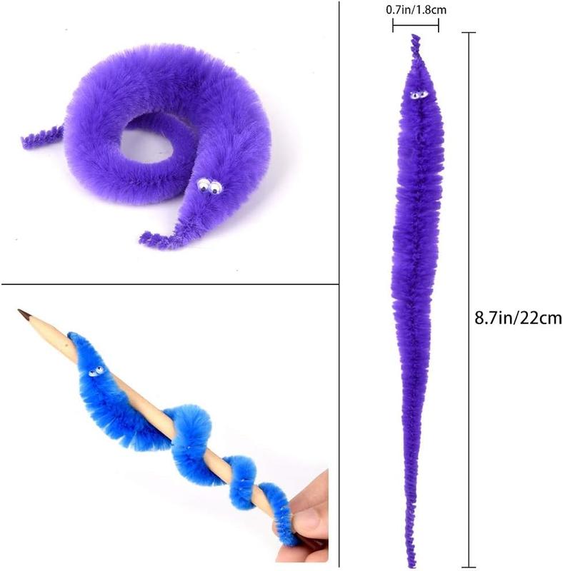 60 count Magic Twisty Worm Wiggly Fuzzy Worms on a String Toys for Party Supplies,12 Colors