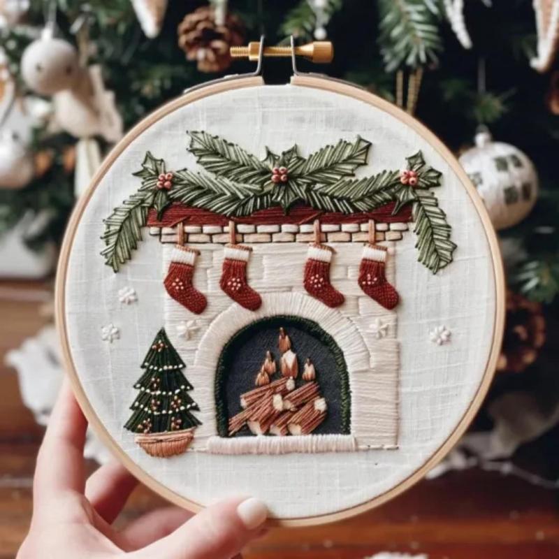 Christmas Series Embroidery Kit, 1 Set Aesthetic DIY Materials, Embroidery Handmade DIY Materials, DIY Embroidery Kit for Beginners