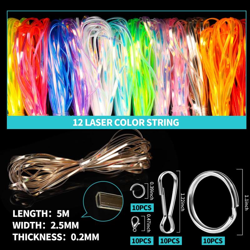 Lanyard String Kit, 12 Laser Colors Plastic String Lacing Cord, Glossy Laser Color, Lanyard String for Crafts, Bracelets and Jewelry Making String Weaving Kit, Plastic String for Bracelets