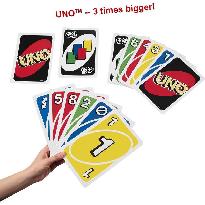 Mattel Games ​Giant UNO Card Game for Kids, Adults & Family Night, Oversized Cards & Customizable Wild Cards for 2 to 10 Players