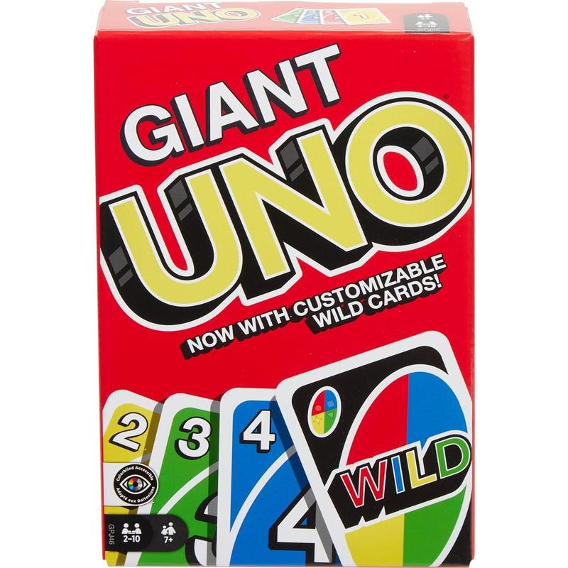 Mattel Games ​Giant UNO Card Game for Kids, Adults & Family Night, Oversized Cards & Customizable Wild Cards for 2 to 10 Players