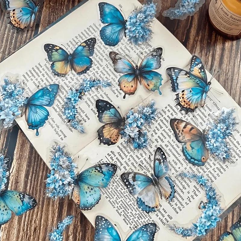 Vintage Butterfly & Floral Sticker, 30pcs pack Scrapbooking & Journal Making Material Paper Stickers, Diy Decorative Sticker for Stationery & Album & Journal