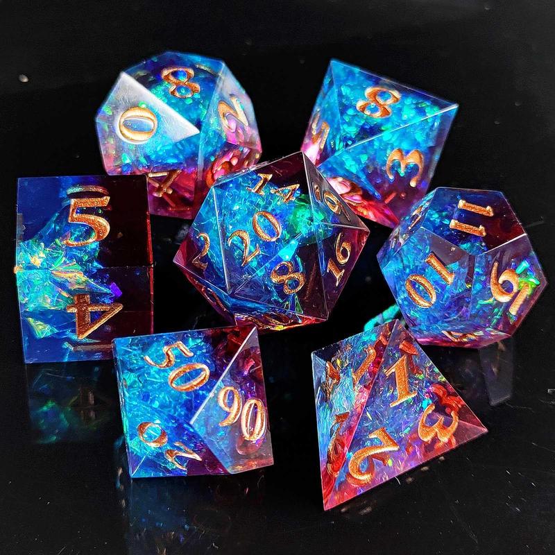 Polyhedral Dice Set, 7 Counts set Colorful Resin Dice, Polyhedral Dice for D&D Fantasy Games, Ideal Gift for Game Players