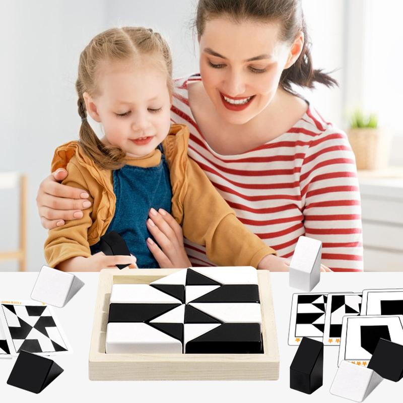 Block Puzzle, Plastic Cube Puzzle with Storage Tray Plastic Hidden Building Block Puzzle Toy 3D Block Brain Teaser Puzzle Game, Early Education Black & White Block Puzzles for Kids Ages 3+