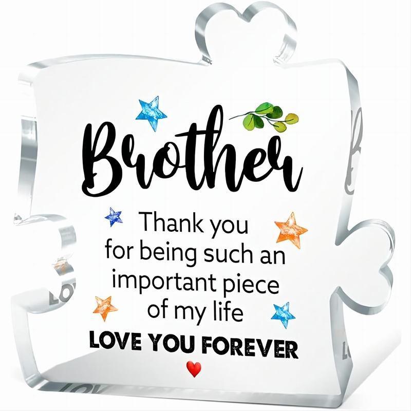 Thank you Brothers Acrylic Puzzle Statue, 1 Count Clear Puzzle Table Decor, Creative Home Decor for Gift Giving, Bedroom Office Desktop Ornaments Adornment