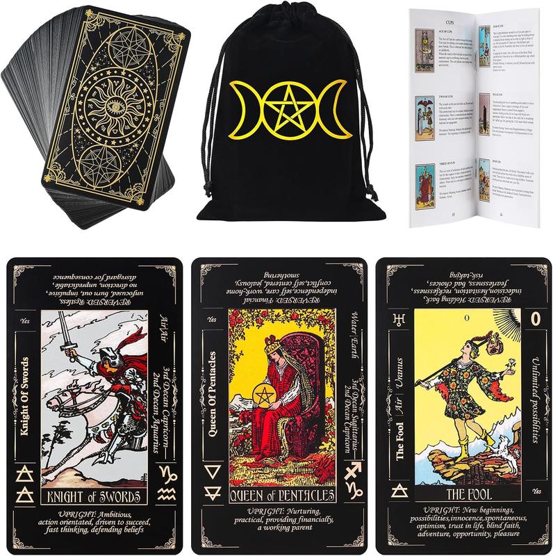 Tarot Cards with Guide Book & Linen Carry Bag, 78 Classic Tarot Cards Deck for Beginners Durable Tarot Card