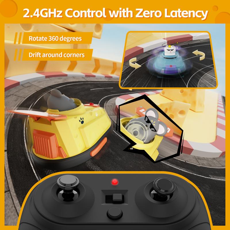 Remote Control Cheese Bumper Car, 2 Counts set Rechargeable RC Race Car Toy, Creative Cat and Rat War, Christmas Birthday Gifts Toys for Boys Girls