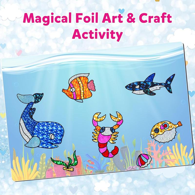 Foil Art Kit for Kids – No-Mess Craft Activity with Foam Stickers, DIY Creative Fun, Perfect Birthday & Christmas Gift, Travel Toys for Boys & Girls