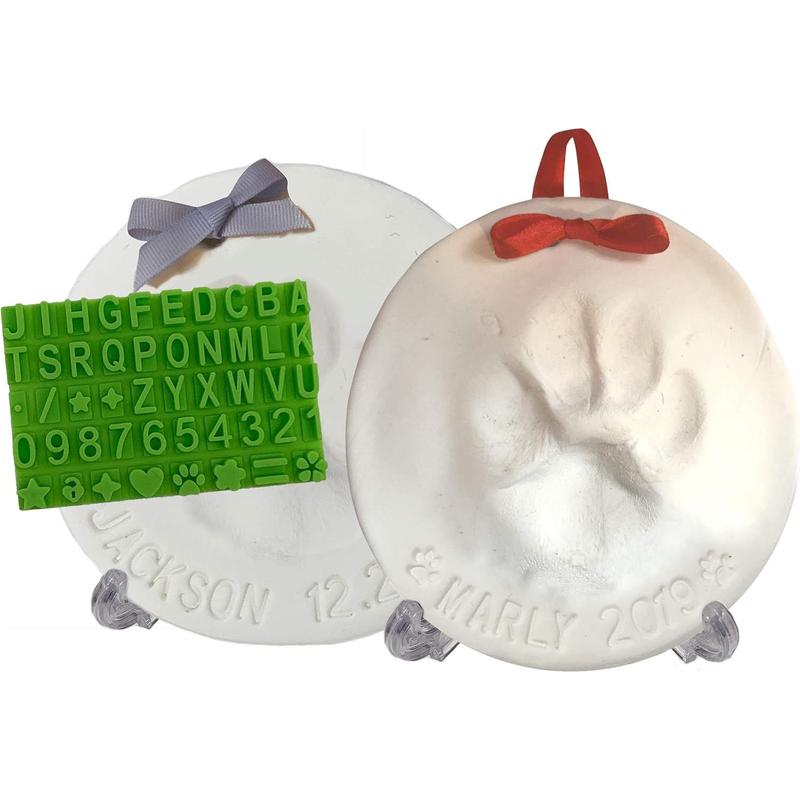 Ult. Pawprint Kit (2 Orn.) - Pet Paw Xmas Orn. w  Pers. Tool & Stands! Non-toxic, Air-Dry Clay, Soft, Lght, Uncrack.