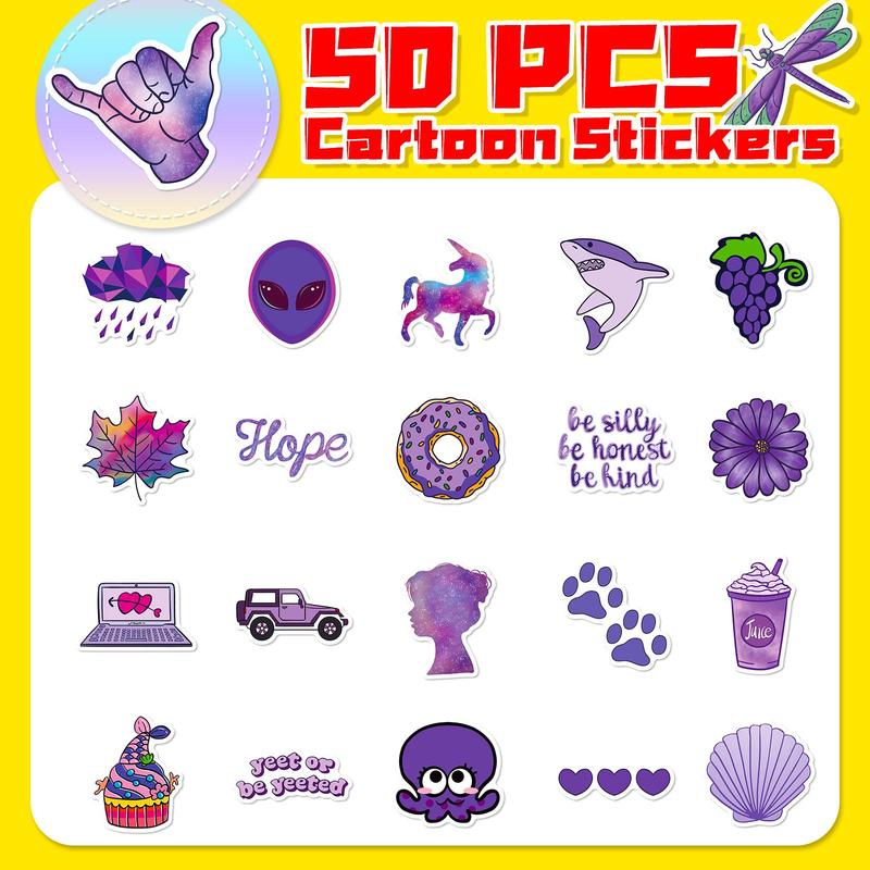 50 Pcs Purple Stickers Decals, Self-adhesive Graffiti Decorative Stickers, DIY Decals for Water Bottle Laptop Phone Case Scrapbook Journal Making, Gift Wrapping, Boyfriend Gifts