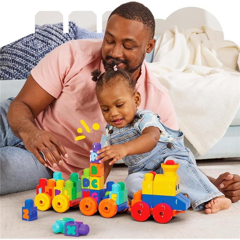 MEGA BLOKS First Builders Toddler Building Blocks Toy Set, ABC Musical Train with 50 Pieces, Music and Sounds, Ages 1+ Years