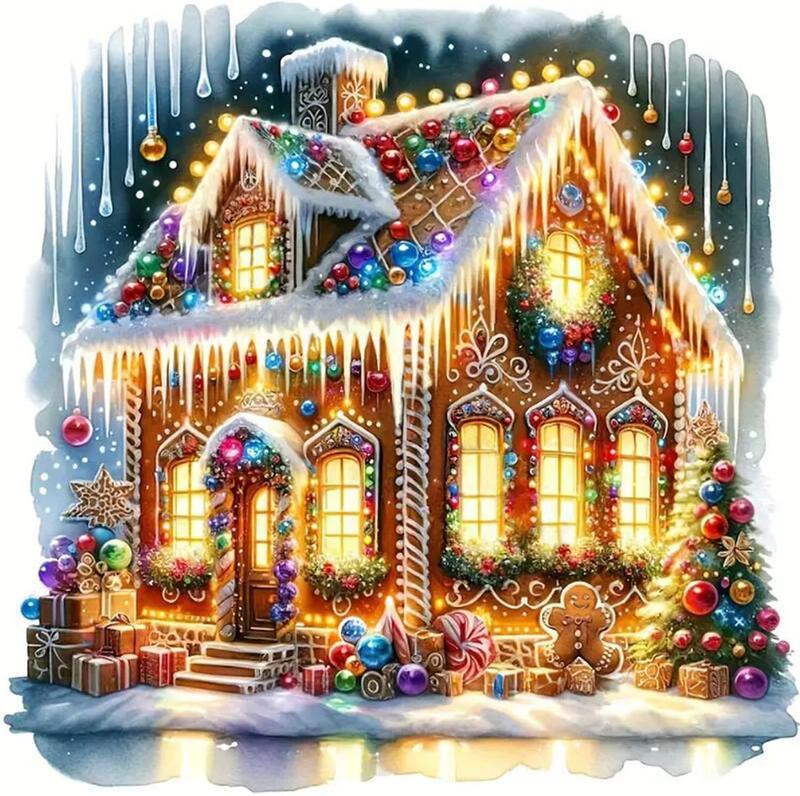 5D Winter Christmas Diamond Painting Kits for Adults Beginners,Winter Christmas Colorful House Diamond Art Kit,DIY Full Round Drill Diamond Dot Gem Art Kits for Adults,Home Wall Decor 13.78x13.78 Inch