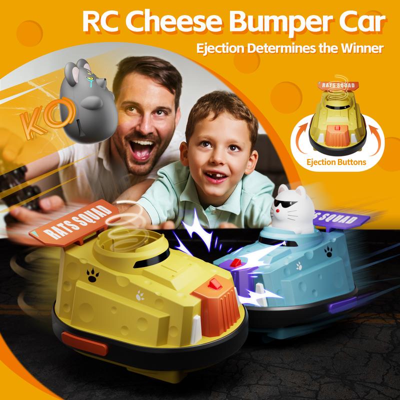 Remote Control Cheese Bumper Car, 2 Counts set Rechargeable RC Race Car Toy, Creative Cat and Rat War, Christmas Birthday Gifts Toys for Boys Girls