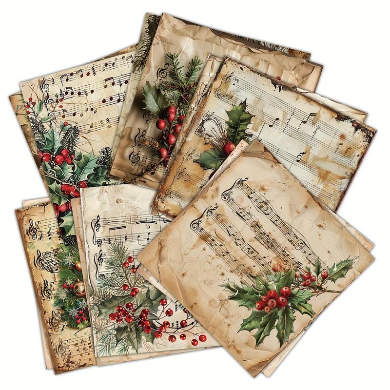 Christmas Vintage Sheet Music Scrapbook Paper, 12pcs set 6x6 Inch Scrapbook Paper, DIY Cards, Origami, and Junk Journals