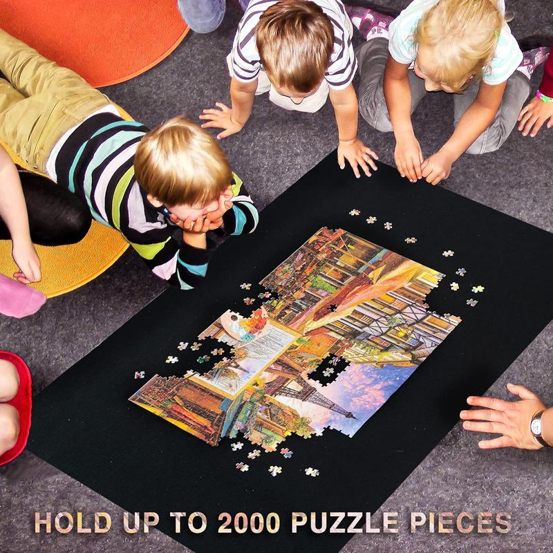 Becko US 2000-Pc Jigsaw Puzzle Mat Roll Up with Black Pump & Drawstring Storage Bag, Black Felt Mat for Easy Transport & Storage, Portable Puzzle Saver for 2000 1500 1000 500 Pieces Jigsaw Puzzles