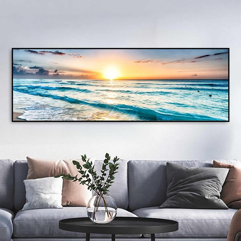 Sea Sunset Pattern DIY Diamond Art Painting Without Frame, DIY 5D Diamond Art Painting Kit, DIY Painting For Home Bedroom Living Room