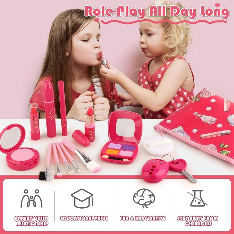 Christmas gift Toddler Girl Toys, Basic Pretend Makeup Kit for Girls, Kids Play Makeup Set for Kids 3-5 4-6, Toddler Makeup Kit with Fake Makeup Set, Car Key & Make up Toy for Age 3 4 5 Year Old Girl Gifts