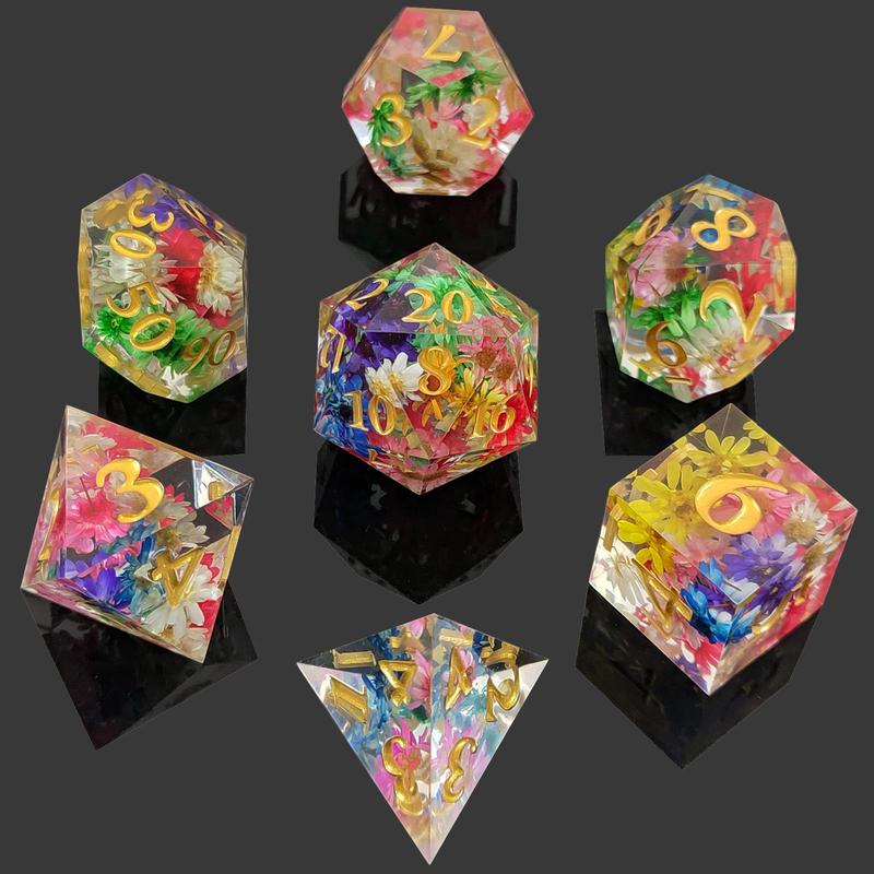 Polyhedral Dice Set, 7 Counts set Colorful Resin Dice, Polyhedral Dice for D&D Fantasy Games, Ideal Gift for Game Players