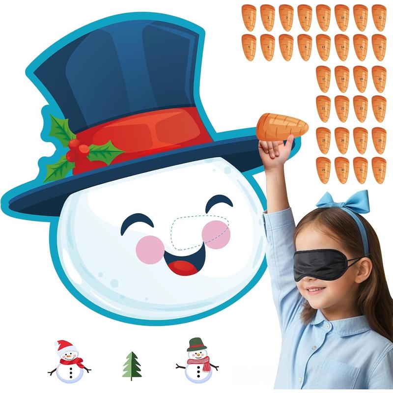 Christmas Games - Pin The Nose on The Snowman, 32 Players Kids Fun Game - Christmas Pin The Tail on The Snowman Game - Christmas Games for Kids Girls Boys -Snowman-02