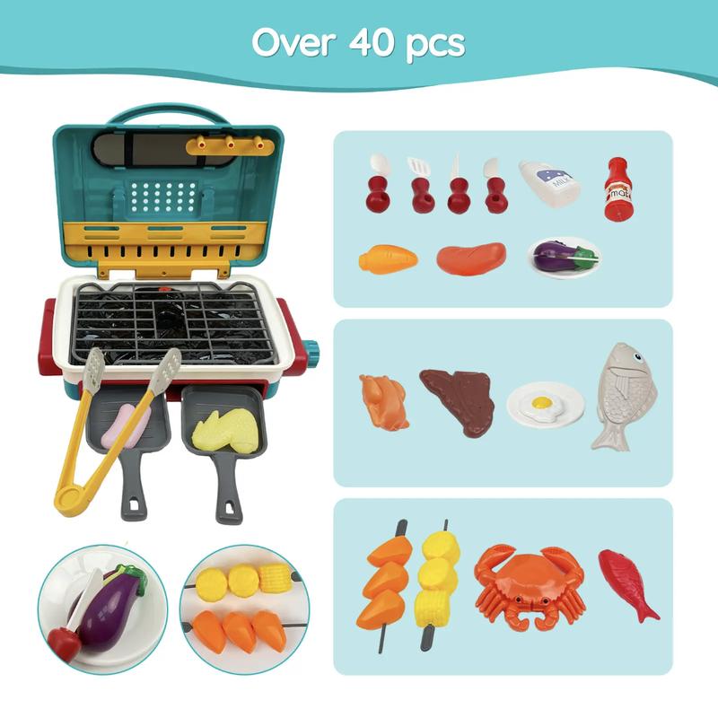 BBQ Grill Toy Set Color Changing Pretented Play,Little Chef Play, Interactive BBQ Toy Set for Kids aged 3 4 5 6 7 8+