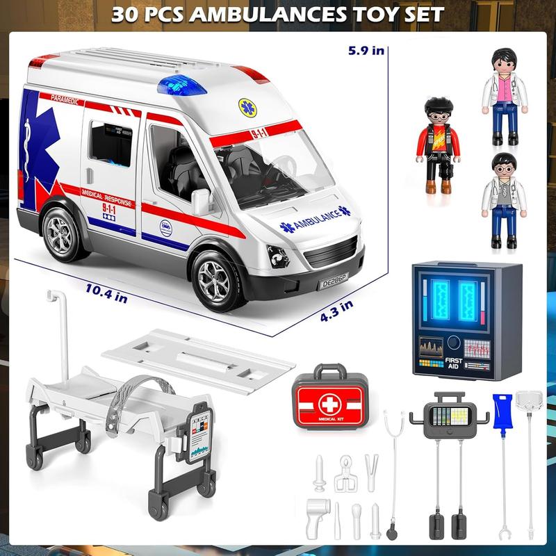 Ambulance Toy Truck f,Large Toy Cars with Lights , Sounds, Emergency Vehicle  Toys,Rescue Role Playset, Play ,Learn  Toys