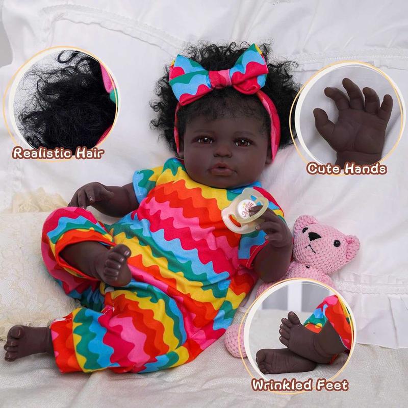 BABESIDE Lifelike Reborn Black Girl- 18-Inch Realistic Newborn Real Life Baby Dolls with Clothes and Toy Gift for Kids Age 3+ - Olivia