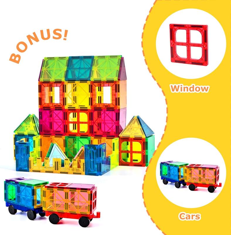 Cossy Magnet Tiles Set - 120 Pieces Construction Toys for Kids 3+ Years - Durable ABS Plastic - Develop Creativity, Imagination & Social Skills