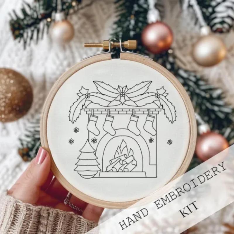 Christmas Series Embroidery Kit, 1 Set Aesthetic DIY Materials, Embroidery Handmade DIY Materials, DIY Embroidery Kit for Beginners