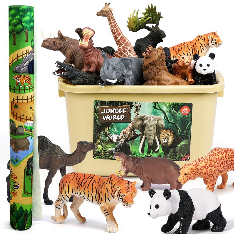 Safari Animal Toys Figures, 12 PCS Realistic Jumbo Wild Jungle Animals Figurines, Large African Zoo Animal Playset with Lion,Elephant,Giraffe, Plastic Animal Learning Toys for Kids Toddlers Boys